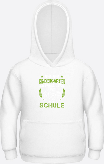 Kinder Hoodie Einschulung Traktor – Bye Bye Kindergarten - Arctic White Herzseite