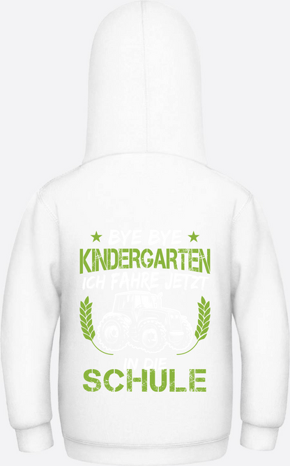 Kinder Hoodie Einschulung Traktor – Bye Bye Kindergarten - Arctic White