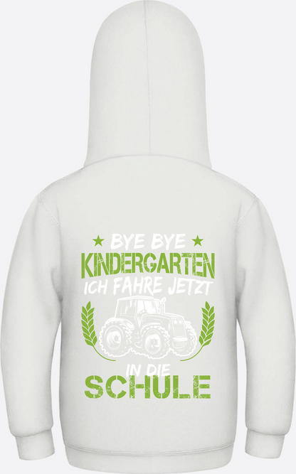 Kinder Hoodie Einschulung Traktor – Bye Bye Kindergarten - Ash