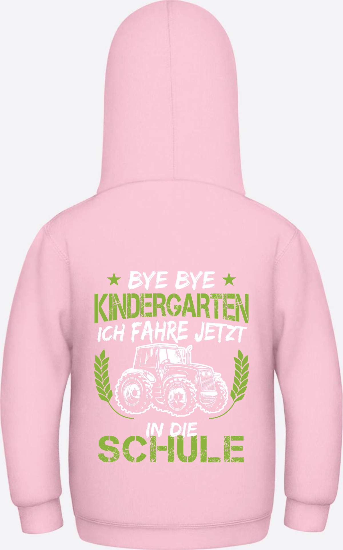 Kinder Hoodie Einschulung Traktor – Bye Bye Kindergarten - Baby Pink