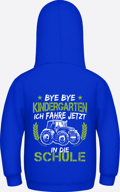 Kinder Hoodie Einschulung Traktor – Bye Bye Kindergarten - Bright Royal