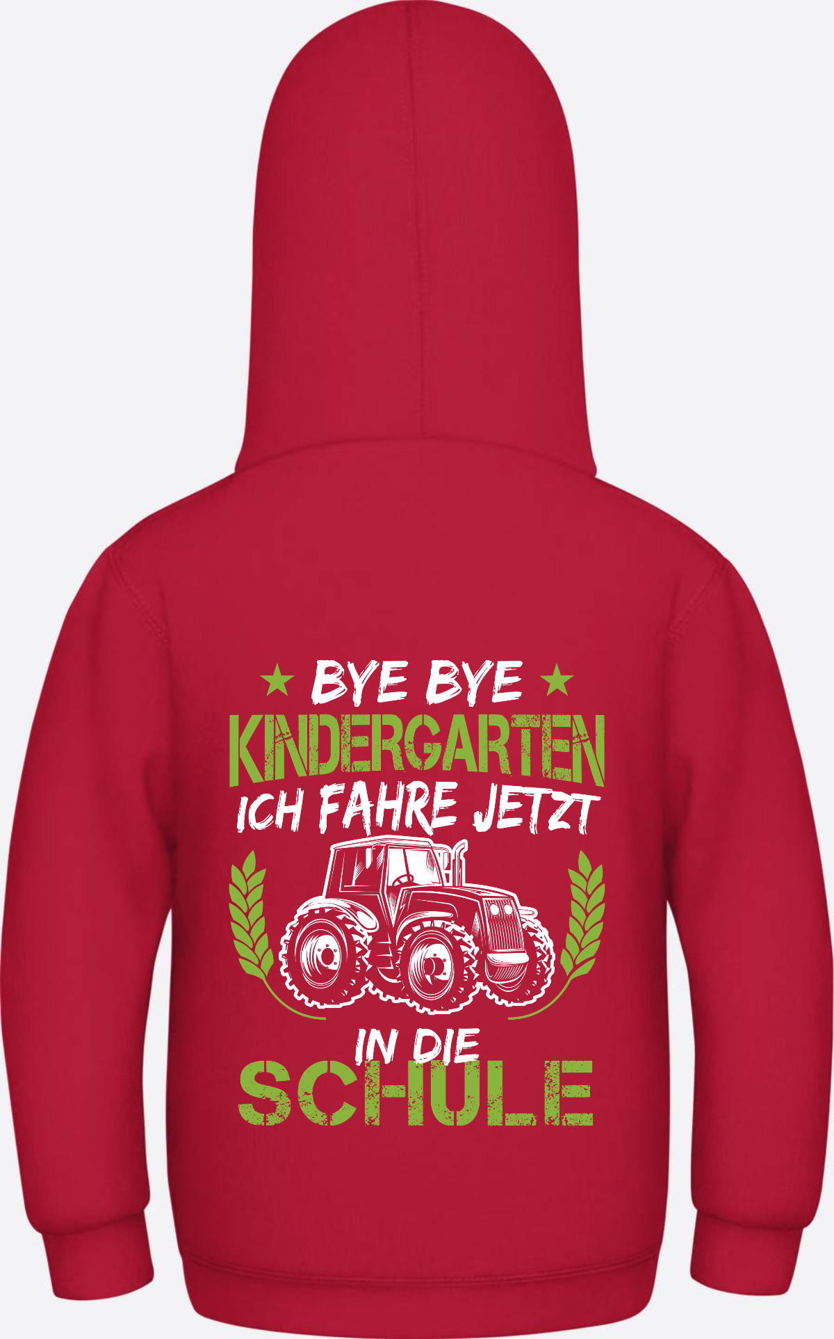 Kinder Hoodie Einschulung Traktor – Bye Bye Kindergarten - Fire Red