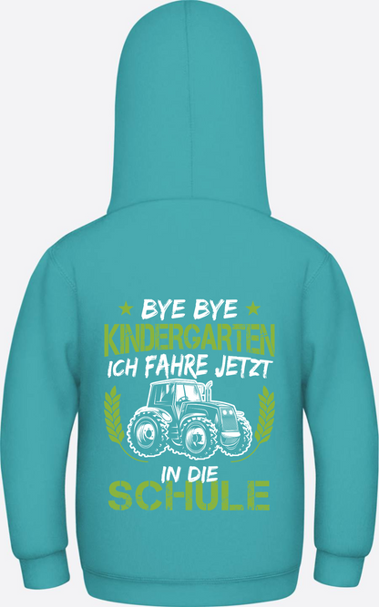 Kinder Hoodie Einschulung Traktor – Bye Bye Kindergarten - Hawaiian Blue