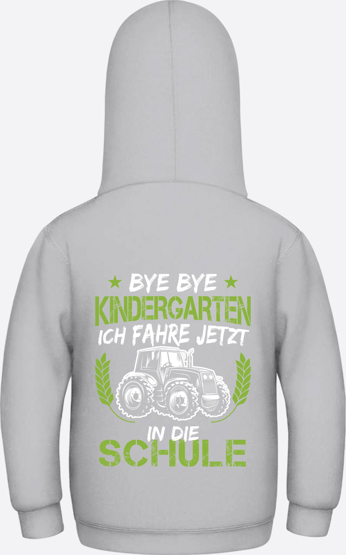 Kinder Hoodie Einschulung Traktor – Bye Bye Kindergarten - Heather Grey