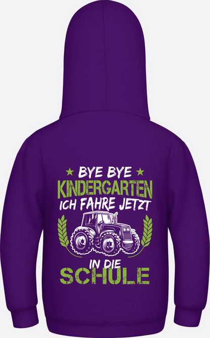 Kinder Hoodie Einschulung Traktor – Bye Bye Kindergarten - Purple