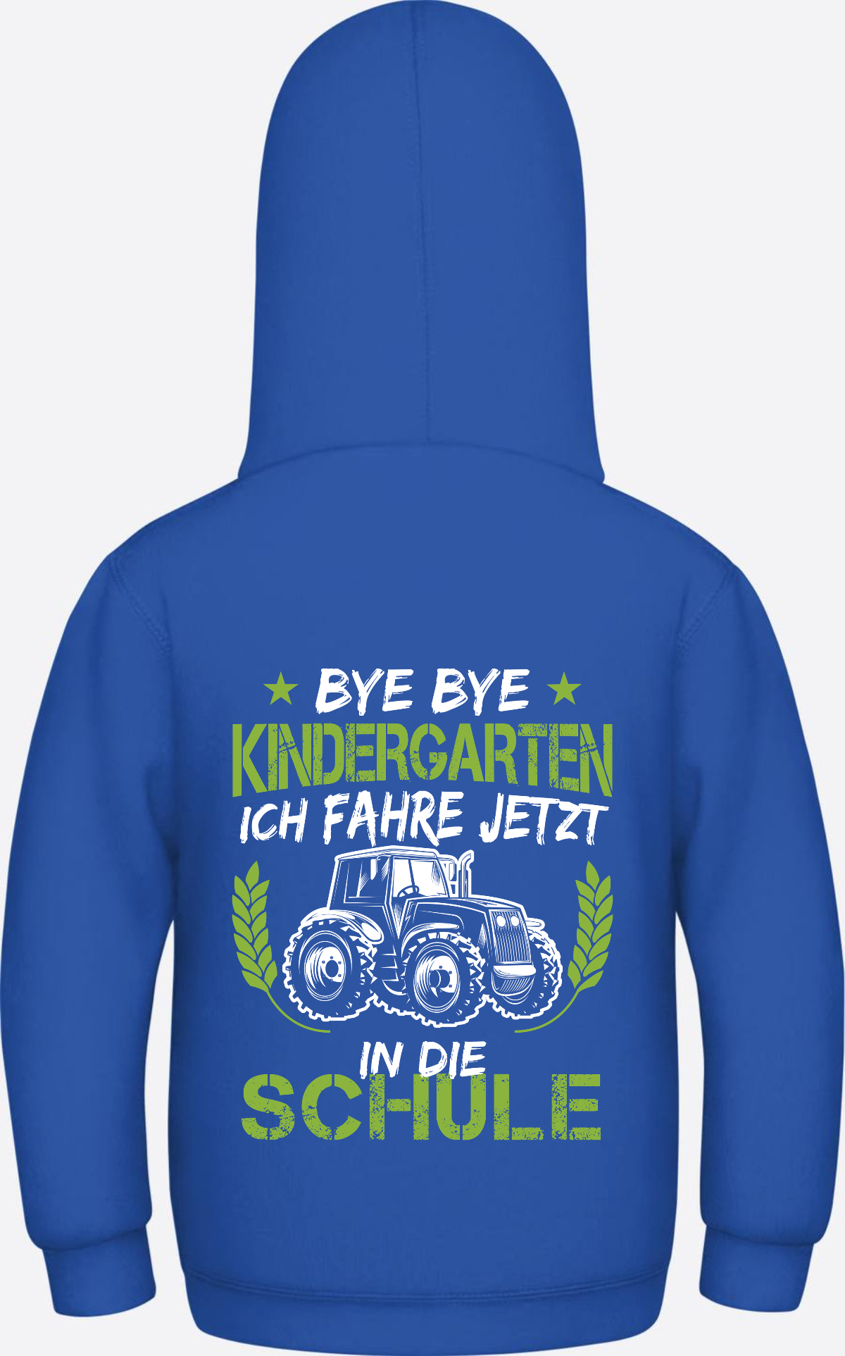 Kinder Hoodie Einschulung Traktor – Bye Bye Kindergarten - Royal Blue