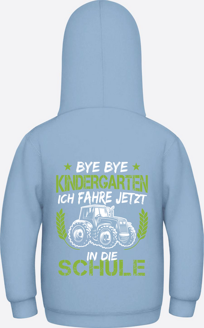 Kinder Hoodie Einschulung Traktor – Bye Bye Kindergarten - Sky Blue
