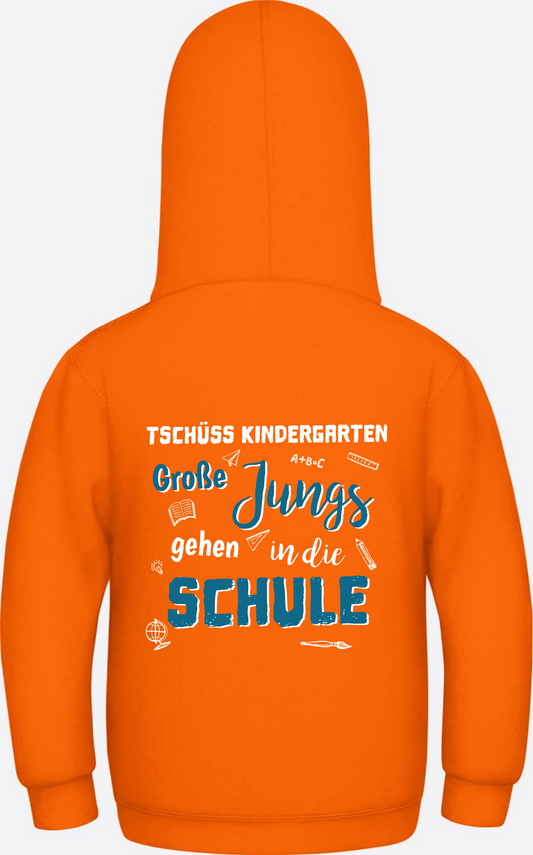 Kinder Hoodie Einschulung – Tschüss Kindergarten Große Jungs - Orange Crush