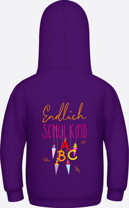 Kinder Hoodie „Endlich Schulkind“ – Personalisiert mit Namen - Purple