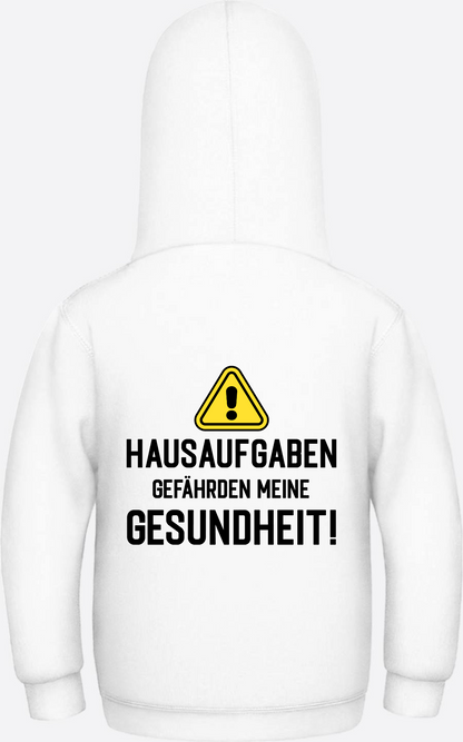 Kinder Hoodie Hausaufgaben Warnschild – Geschenk zur Einschulung - Arctic White