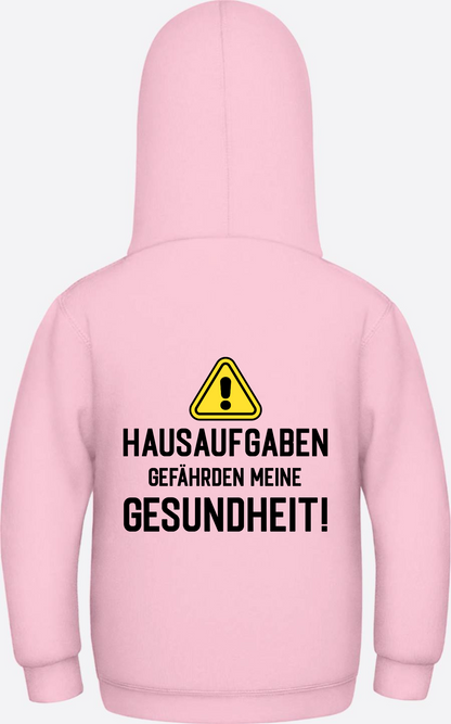 Kinder Hoodie Hausaufgaben Warnschild – Geschenk zur Einschulung - Baby Pink