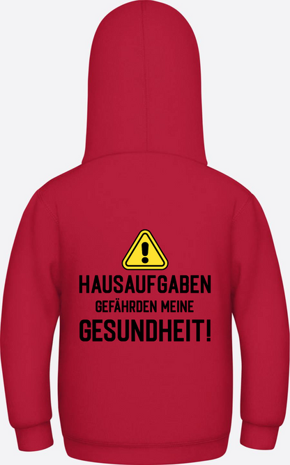 Kinder Hoodie Hausaufgaben Warnschild – Geschenk zur Einschulung - Fire Red