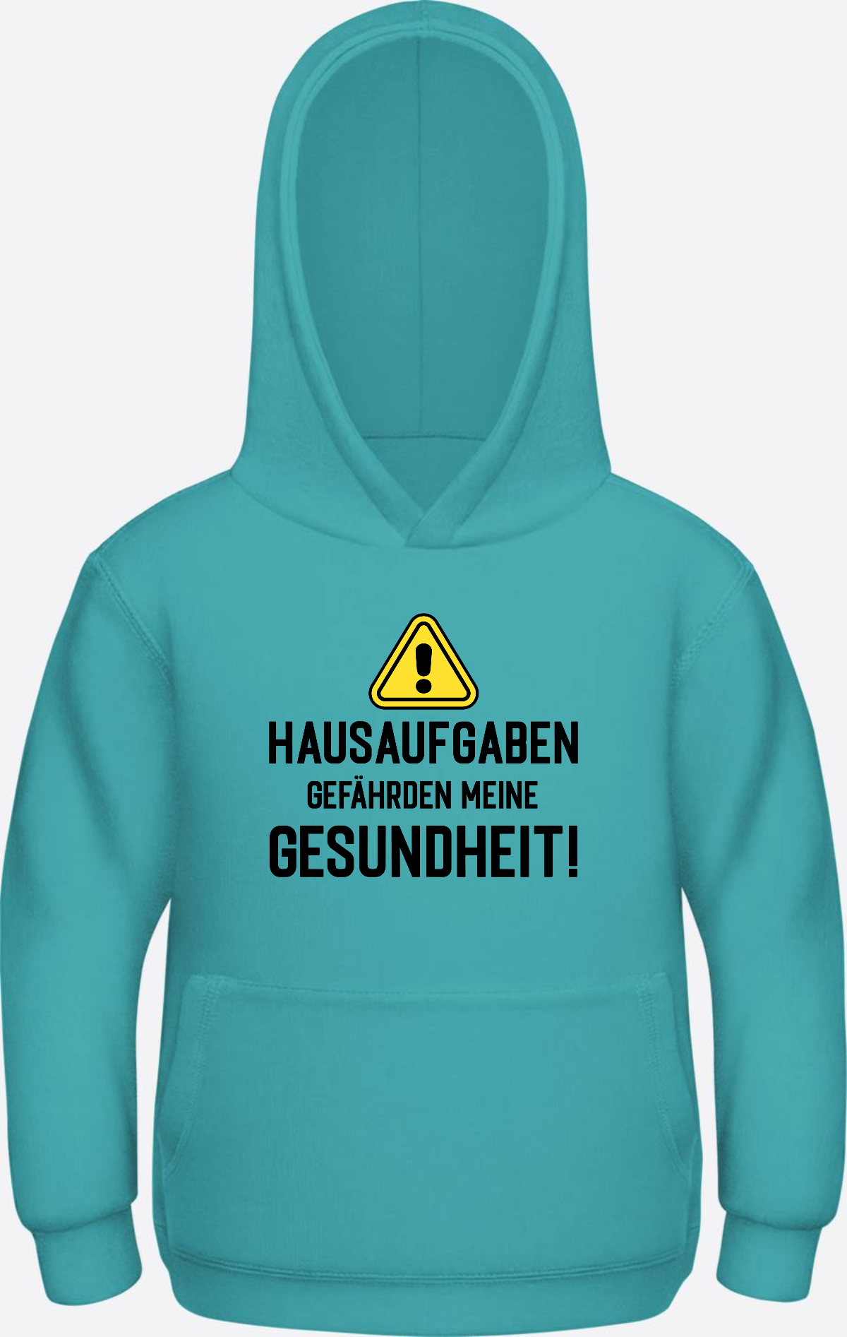 Kinder Hoodie Hausaufgaben Warnschild – Geschenk zur Einschulung - Hawaiian Blue Herzseite