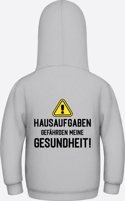 Kinder Hoodie Hausaufgaben Warnschild – Geschenk zur Einschulung - Heather Grey