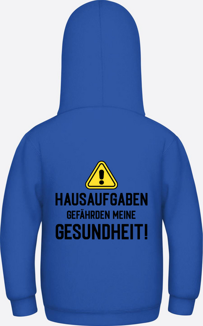 Kinder Hoodie Hausaufgaben Warnschild – Geschenk zur Einschulung - Royal Blue