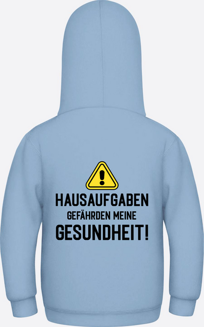 Kinder Hoodie Hausaufgaben Warnschild – Geschenk zur Einschulung - Sky Blue