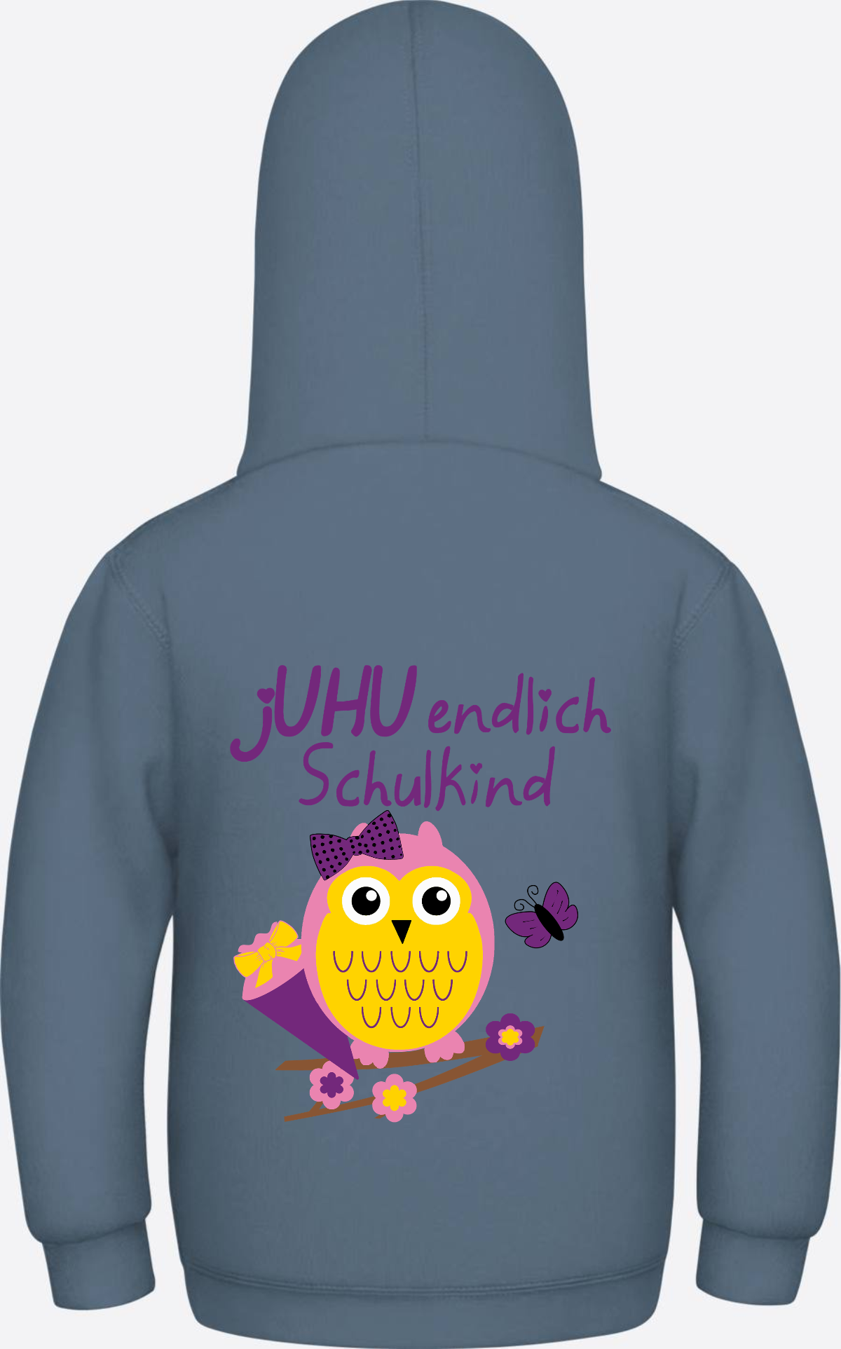 Kinder Hoodie: Juhu endlich Schulkind Eule personalisiert - Airforce Blue