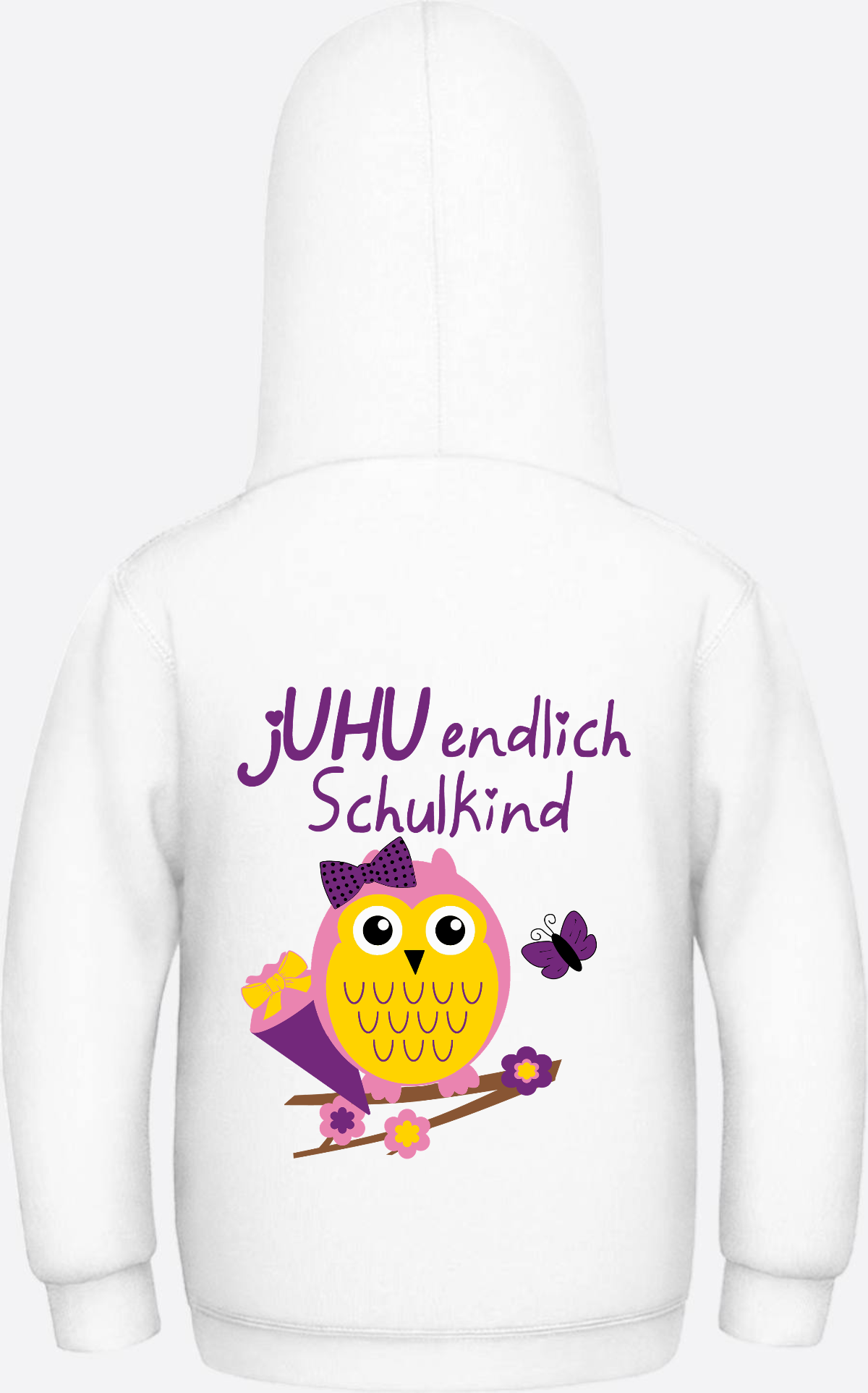Kinder Hoodie: Juhu endlich Schulkind Eule personalisiert - Arctic White