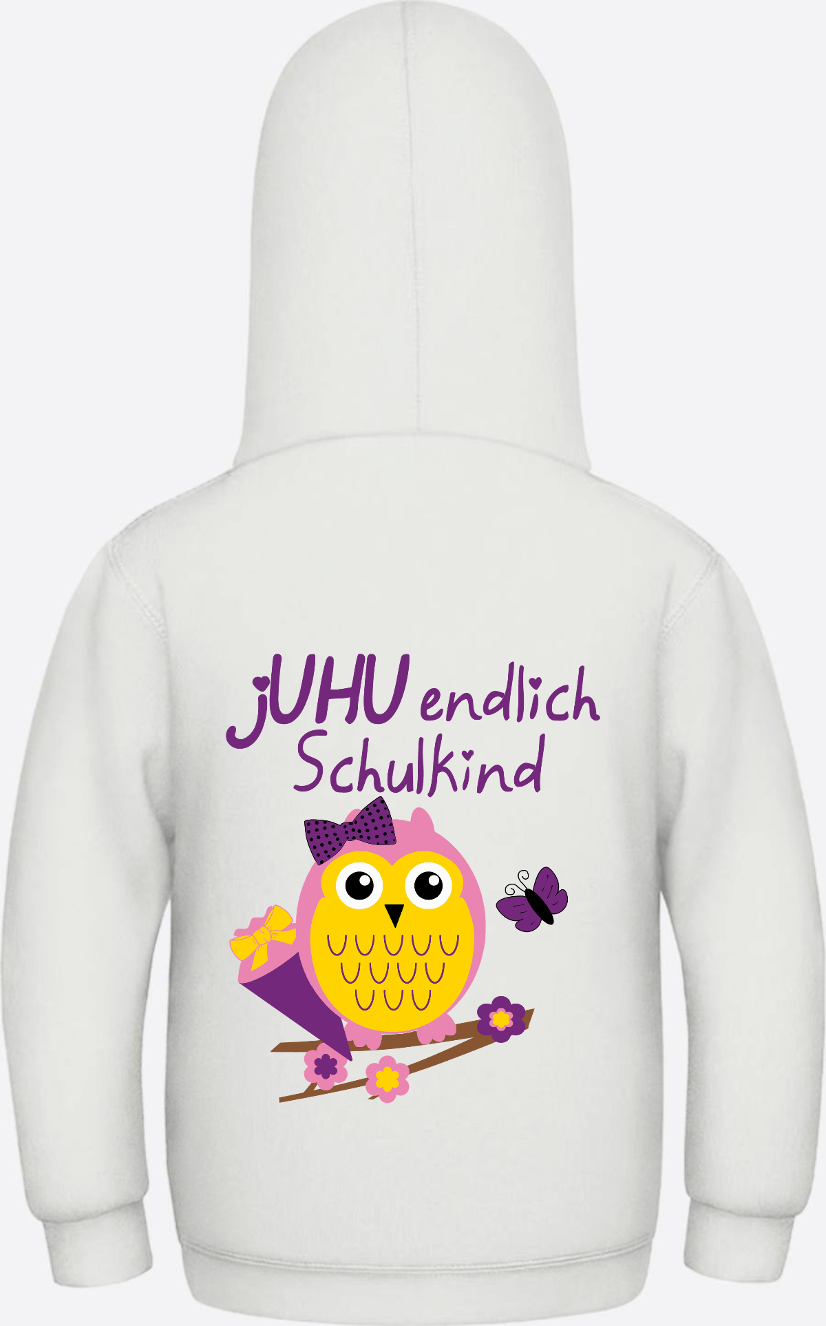 Kinder Hoodie: Juhu endlich Schulkind Eule personalisiert - Ash