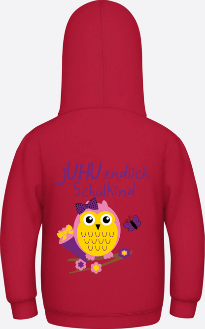 Kinder Hoodie: Juhu endlich Schulkind Eule personalisiert - Fire Red