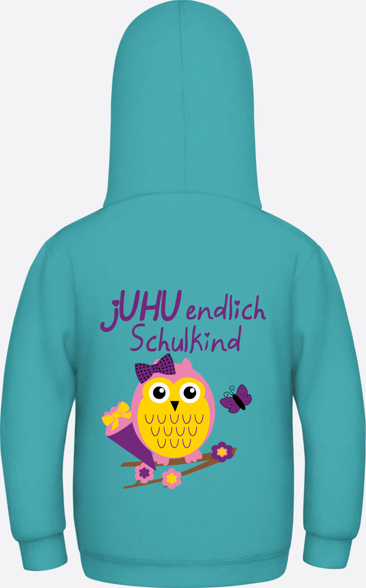 Kinder Hoodie: Juhu endlich Schulkind Eule personalisiert - Hawaiian Blue