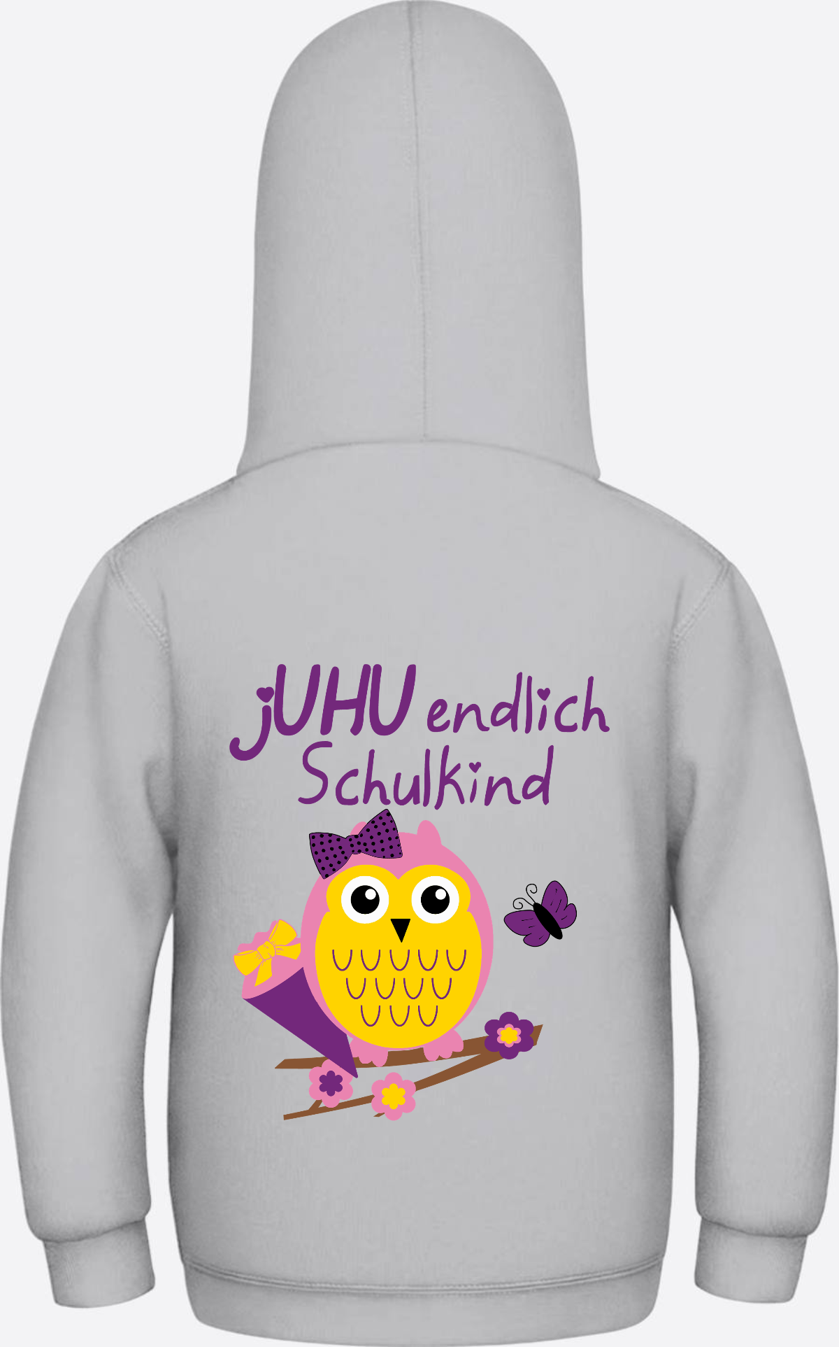 Kinder Hoodie: Juhu endlich Schulkind Eule personalisiert - Heather Grey