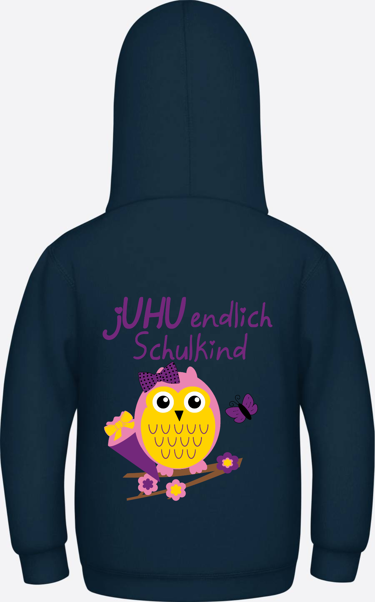 Kinder Hoodie: Juhu endlich Schulkind Eule personalisiert - New French Navy