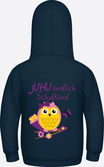 Kinder Hoodie: Juhu endlich Schulkind Eule personalisiert - New French Navy