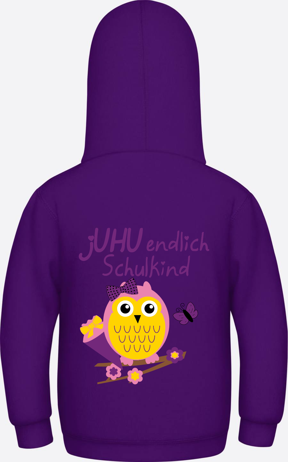 Kinder Hoodie: Juhu endlich Schulkind Eule personalisiert - Purple