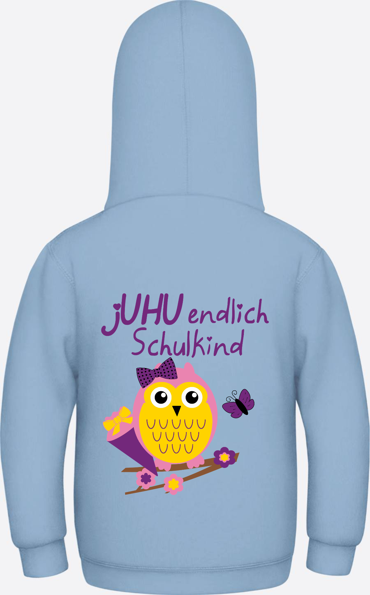 Kinder Hoodie: Juhu endlich Schulkind Eule personalisiert - Sky Blue