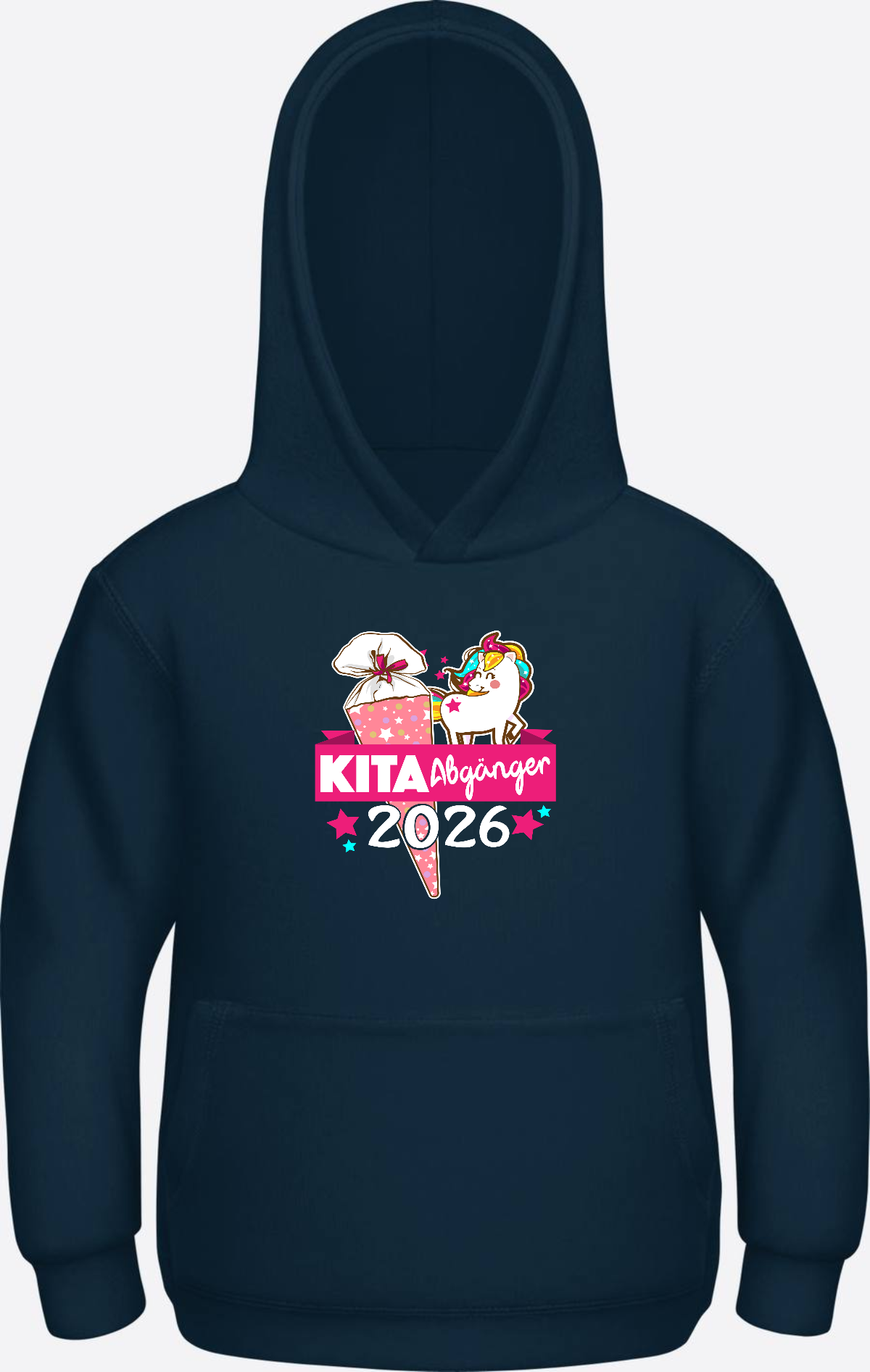Kinder Hoodie Kita Abgänger 2026 – Personalisiert mit Name - New French Navy Herzseite