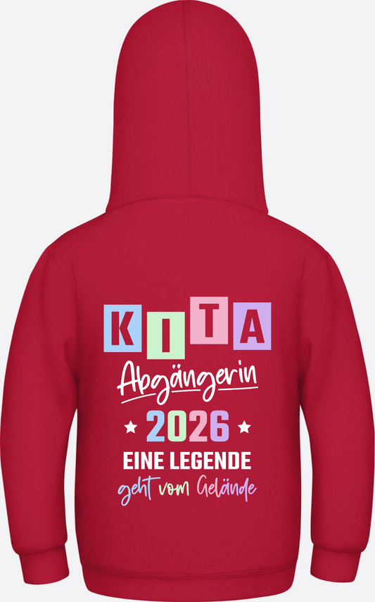 Kinder Hoodie Kita Abgängerin 2026 – Eine Legende geht vom Gelände - Fire Red