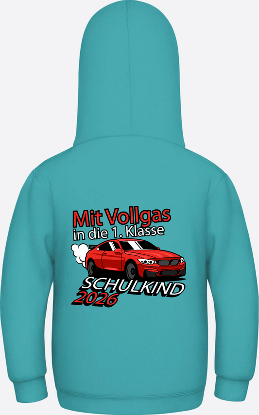 Kinder Hoodie – Mit Vollgas in die 1. Klasse 2026 - Hawaiian Blue