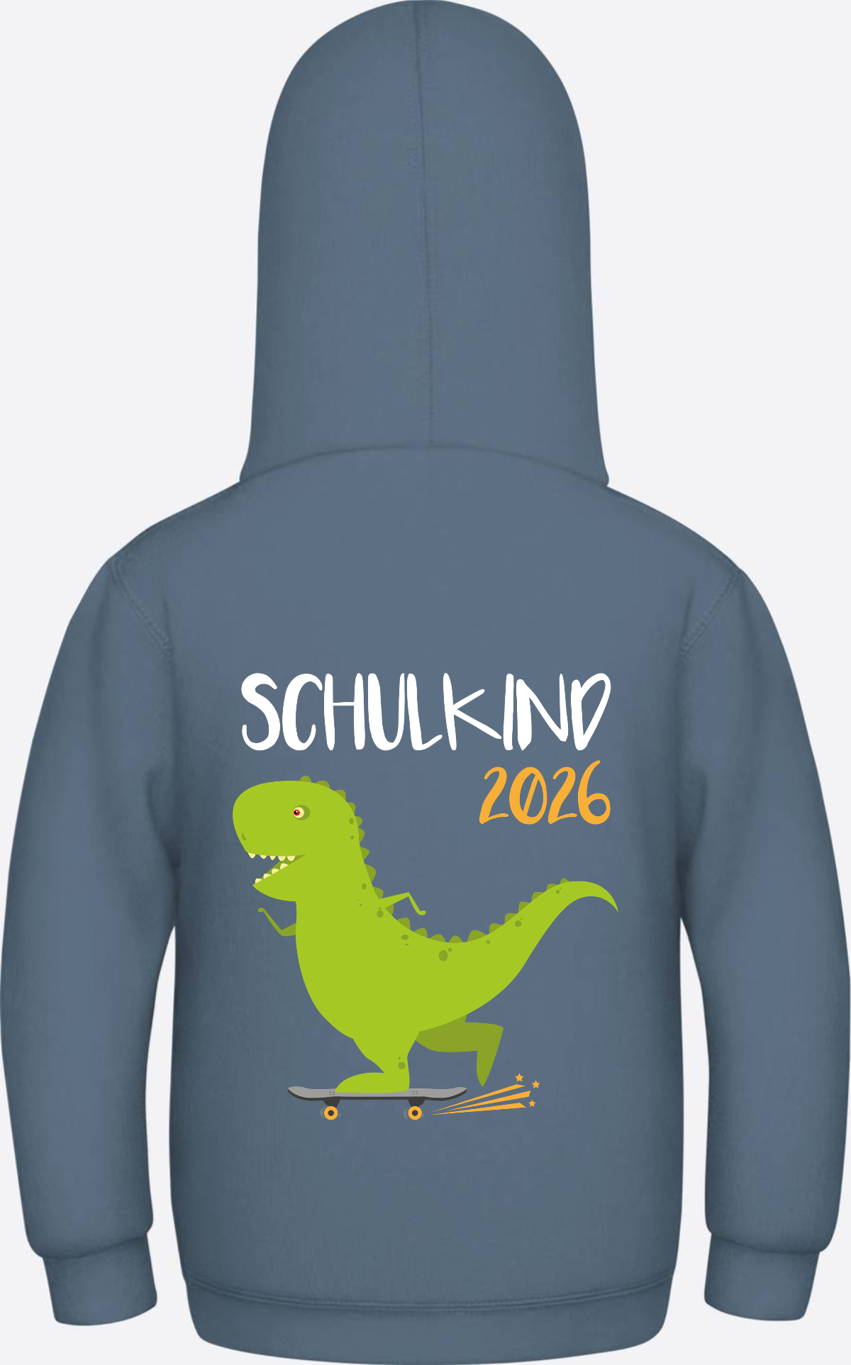 Kinder Hoodie Schulkind 2025 – Dino mit Skateboard - Airforce Blue