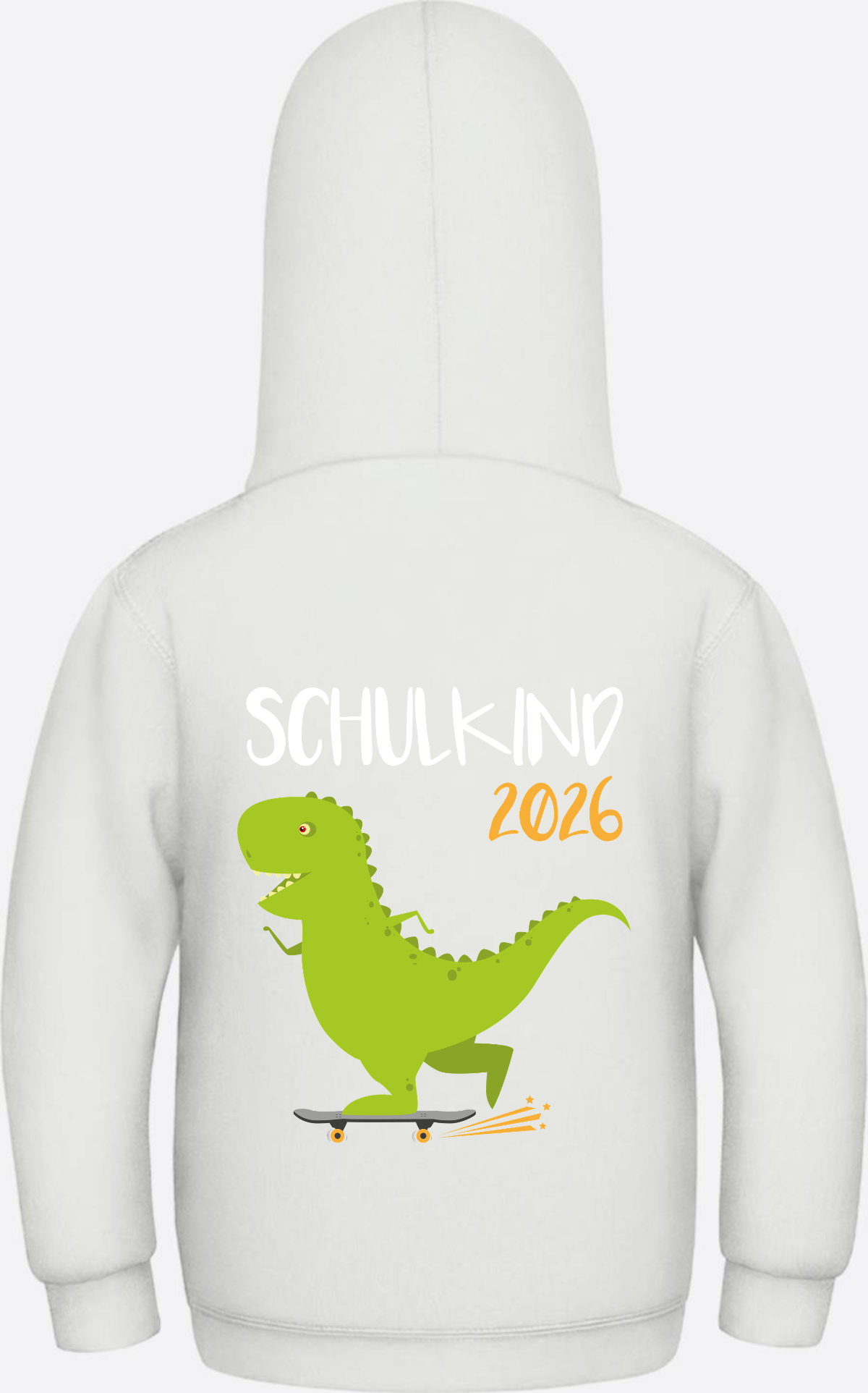 Kinder Hoodie Schulkind 2025 – Dino mit Skateboard - Ash