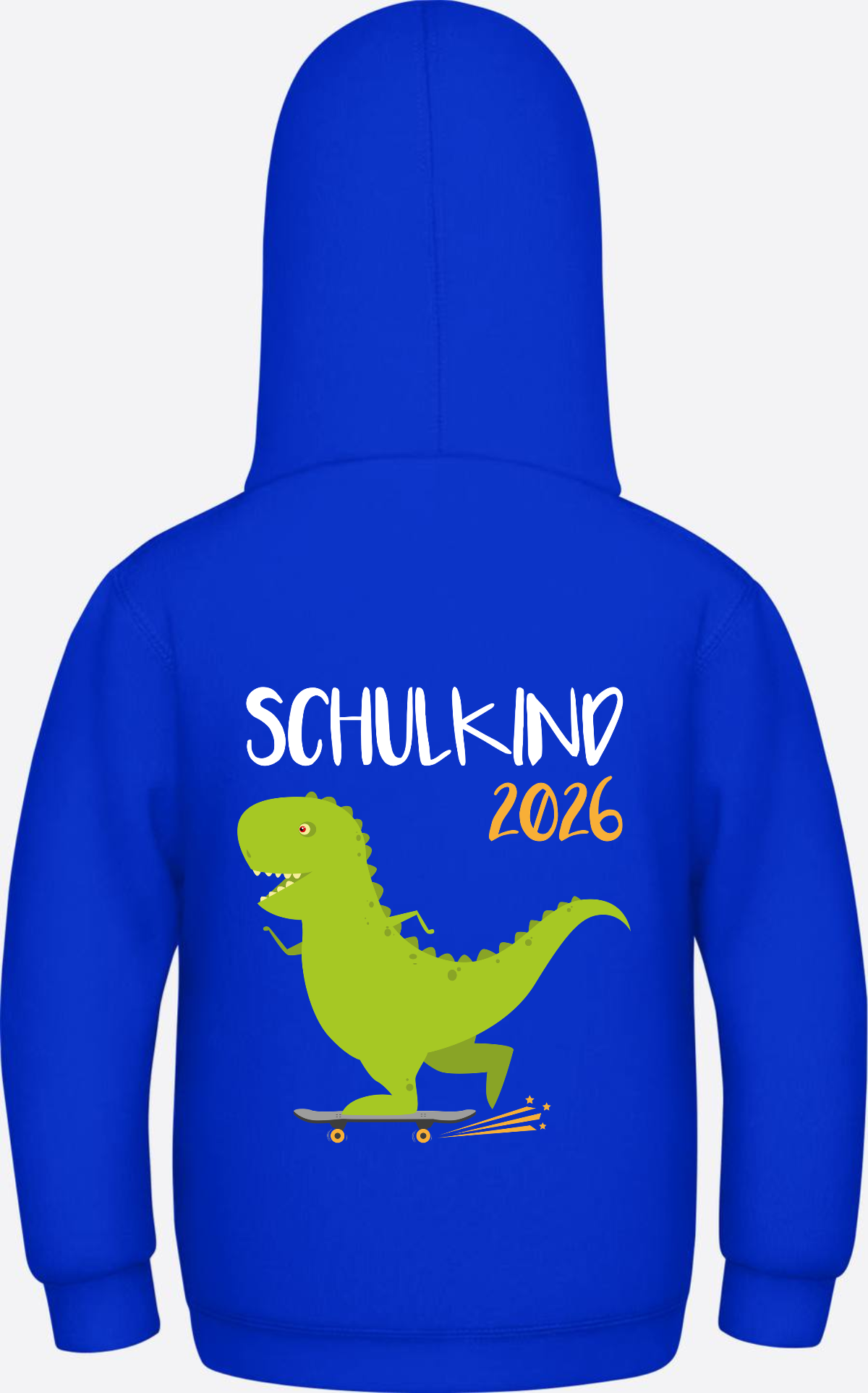 Kinder Hoodie Schulkind 2025 – Dino mit Skateboard - Bright Royal