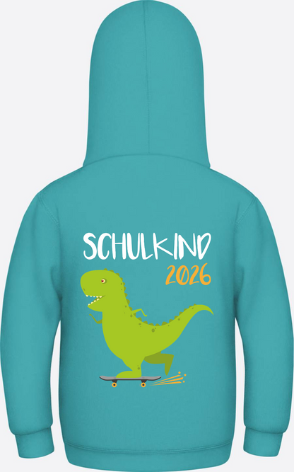 Kinder Hoodie Schulkind 2025 – Dino mit Skateboard - Hawaiian Blue