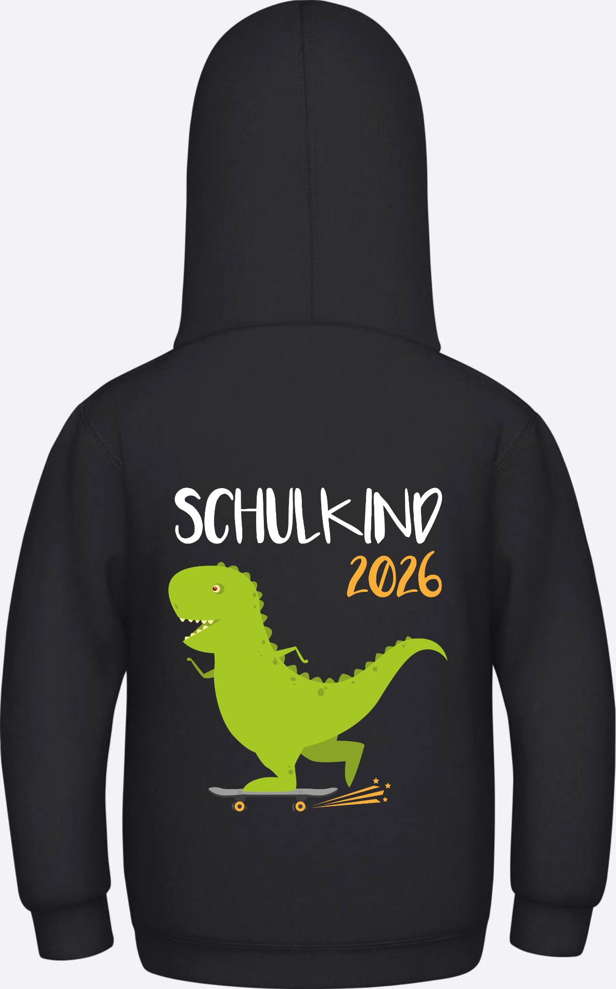 Kinder Hoodie Schulkind 2025 – Dino mit Skateboard - Jet Black