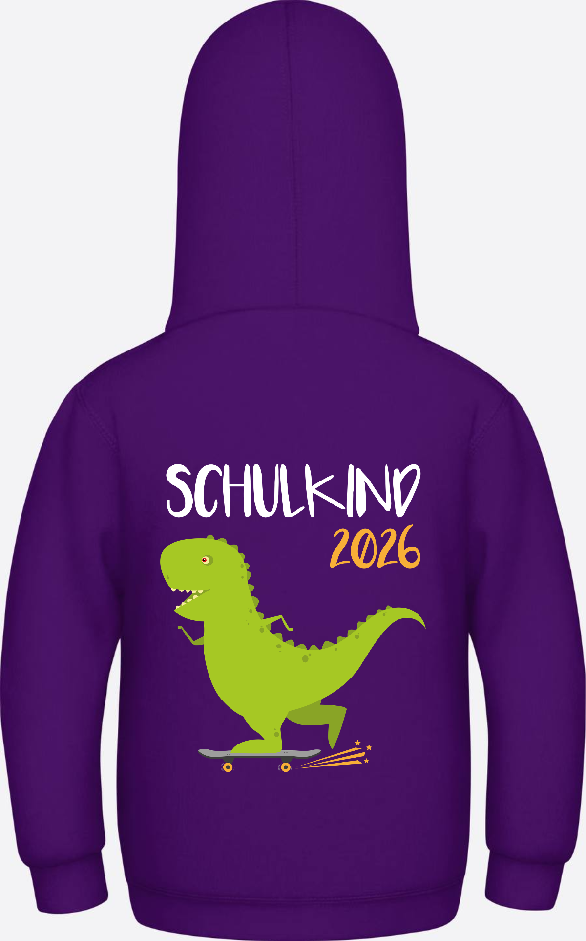 Kinder Hoodie Schulkind 2025 – Dino mit Skateboard - Purple