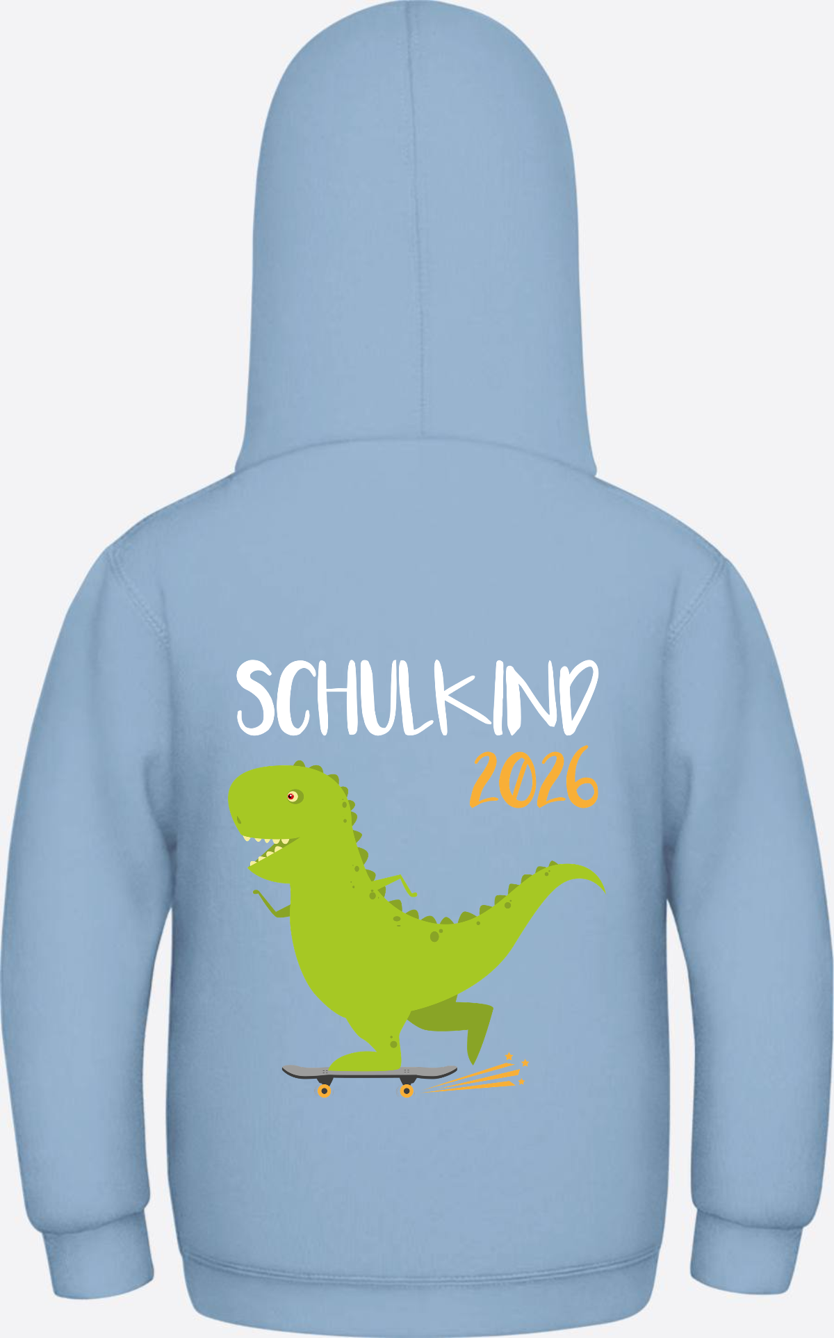 Kinder Hoodie Schulkind 2025 – Dino mit Skateboard - Sky Blue