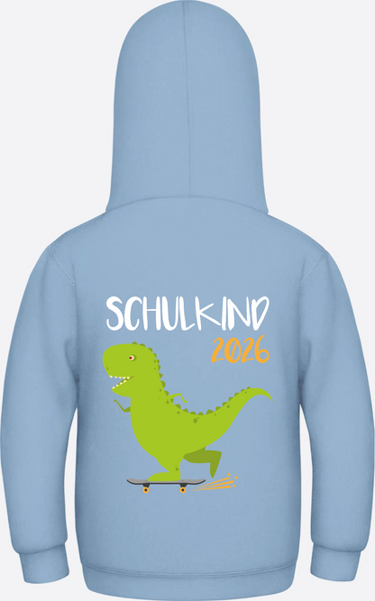Kinder Hoodie Schulkind 2025 – Dino mit Skateboard - Sky Blue