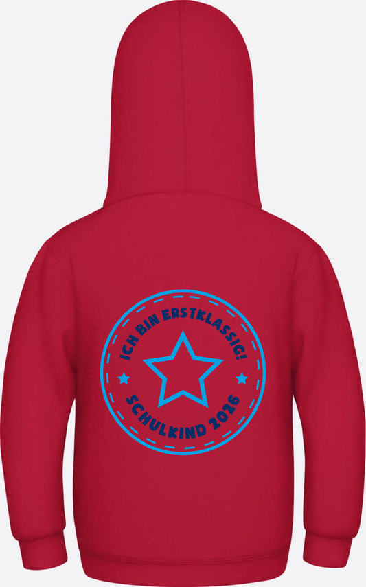 Kinder Hoodie Schulkind 2026: Erstklassig mit Stern Blau - Fire Red