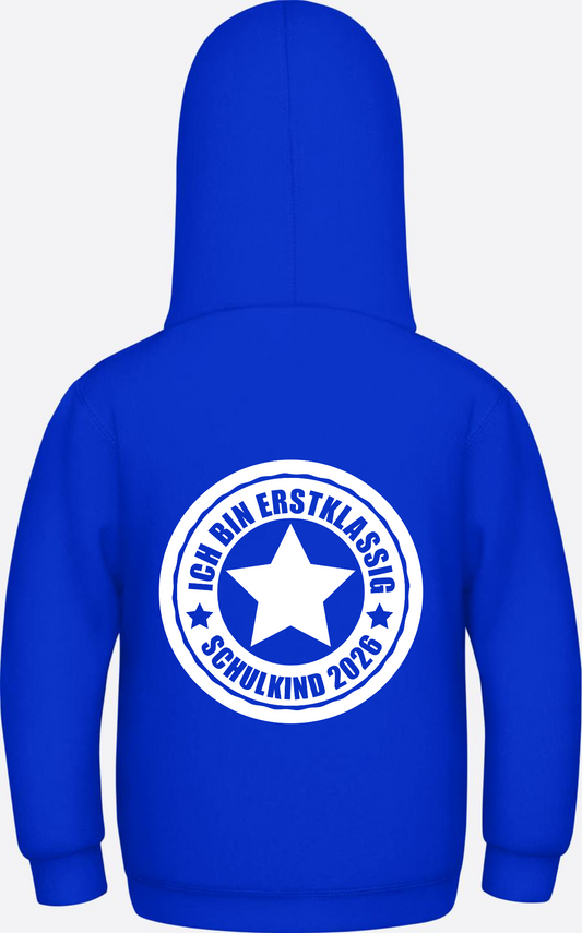 Kinder Hoodie Schulkind 2026 - Ich bin erstklassig mit Name - Bright Royal