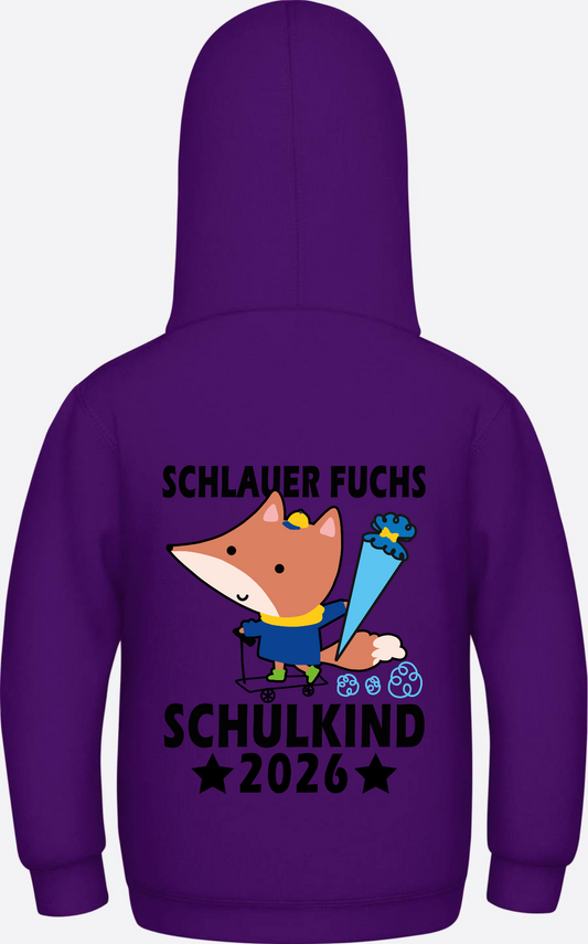 Kinder Hoodie Schulkind 2026 – Schlauer Fuchs Schwarz - Purple