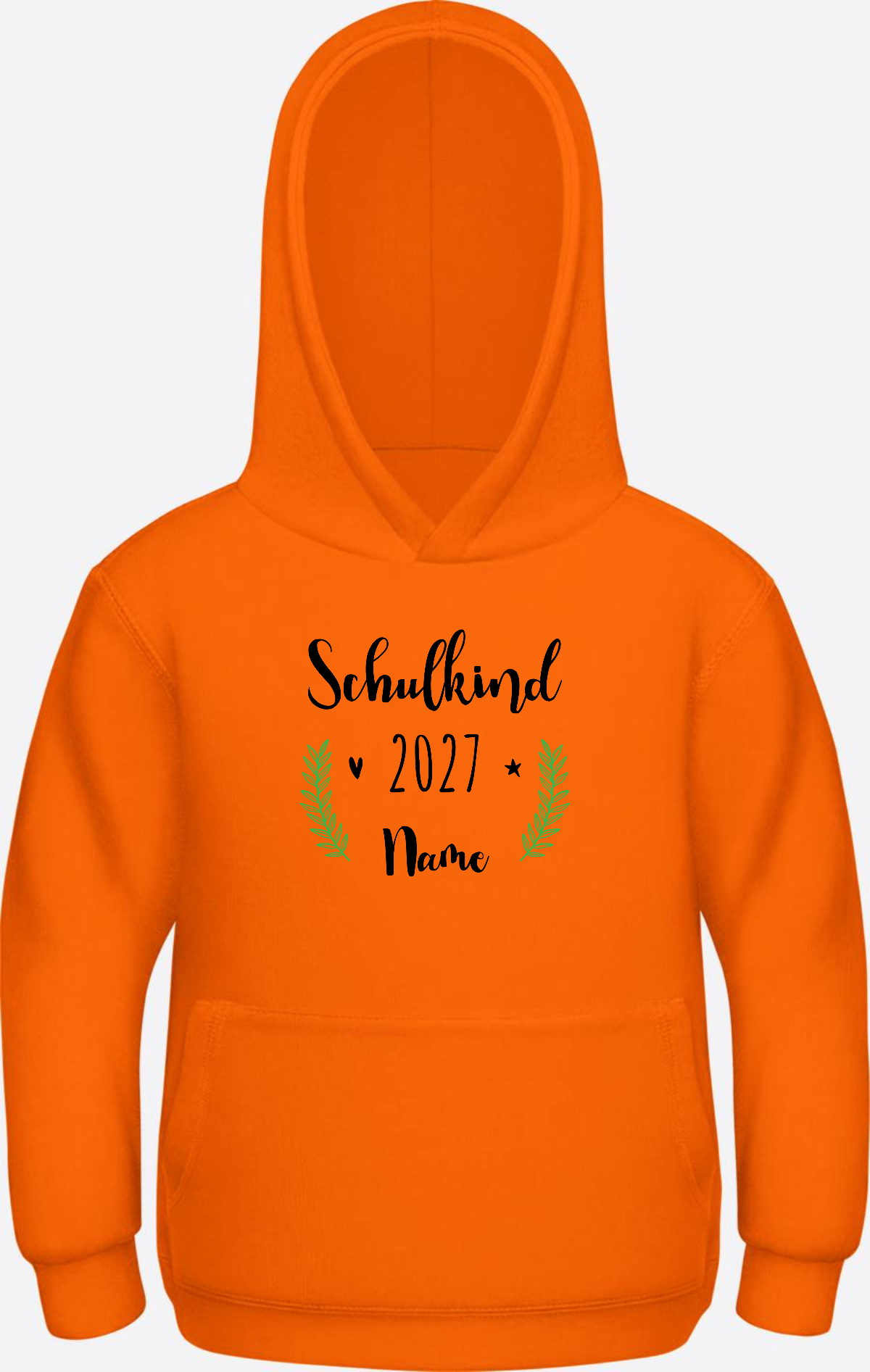 Kinder Hoodie Schulkind mit Name - Personalisiertes Geschenk - Orange Crush Herzseite