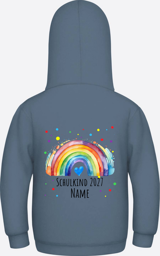 Kinder Hoodie Schulkind Regenbogen - Personalisiert mit Name - Airforce Blue