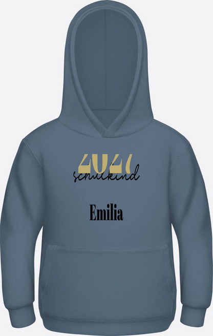 Kinder Hoodie Schulkind – Schreibschrift personalisiert - Airforce Blue Herzseite