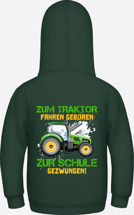 Kinder Hoodie: Zum Traktor fahren geboren - Einschulung - Bottle Green