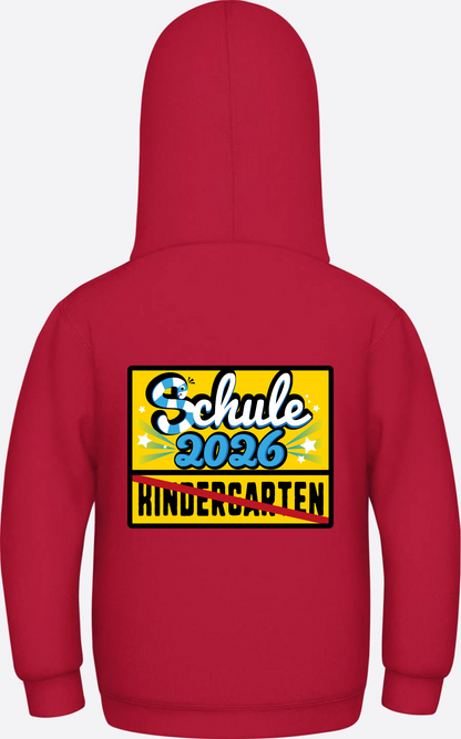 Kinder Hoodie zur Einschulung 2026 – Ortsschild mit Name - Fire Red