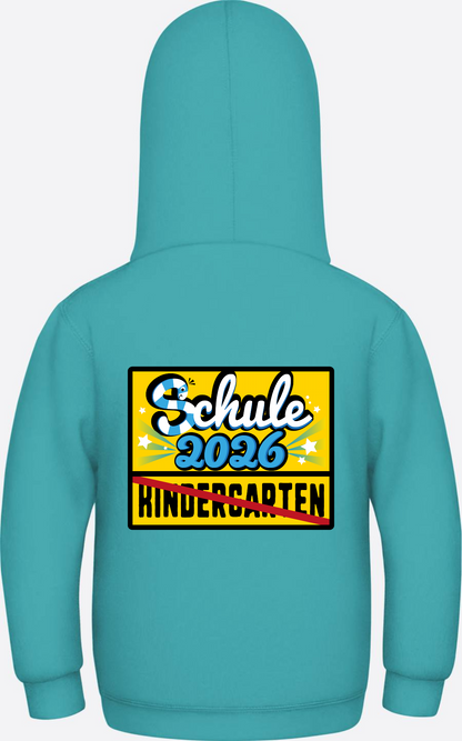 Kinder Hoodie zur Einschulung 2026 – Ortsschild mit Name - Hawaiian Blue
